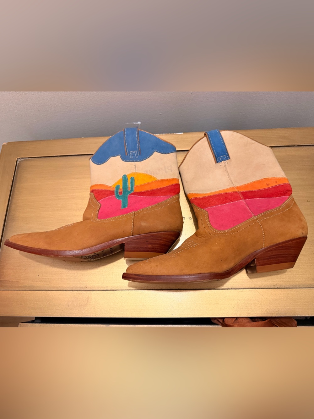 Vintage 1980s Circle S Arizona Sunset suede cowgirl boots